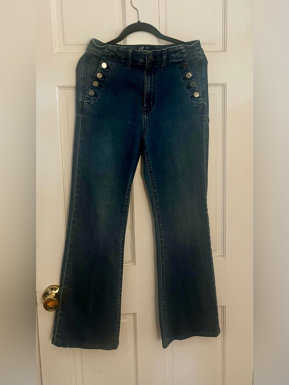 GAP Dark Blue Flare Jeans with Button Accent